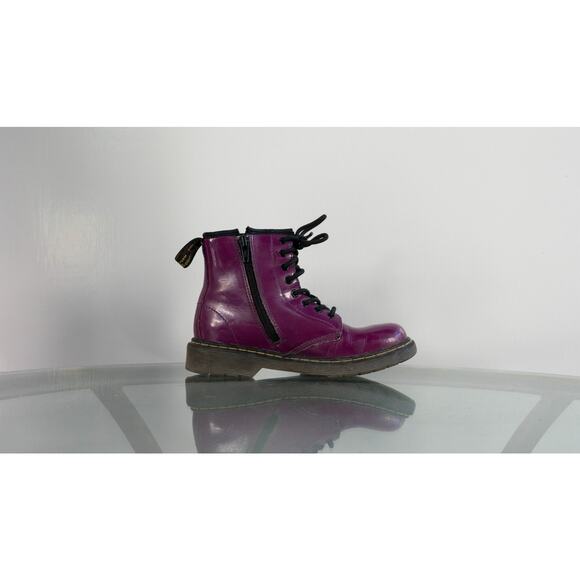 Doc Martens Delaney Purple Combat Boots Girl Sz 2 Air Wair Lace Up Zippered Side - Picture 2 of 11